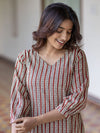 Terracotta Striped Handblock A-Line Kurta (PR)