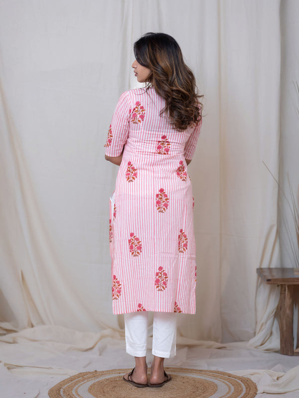 Pink Blossom Stripe Kurta (PR)