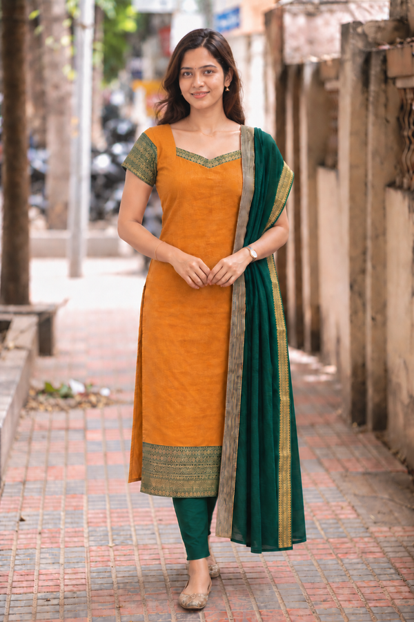 Poonguzhali Mustard Chettinad Cotton Kurti Set ( Set of 2 )