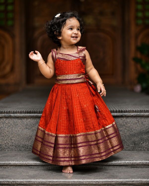 Malathi Orange Checks Lehenga Mini (Set of 2 )