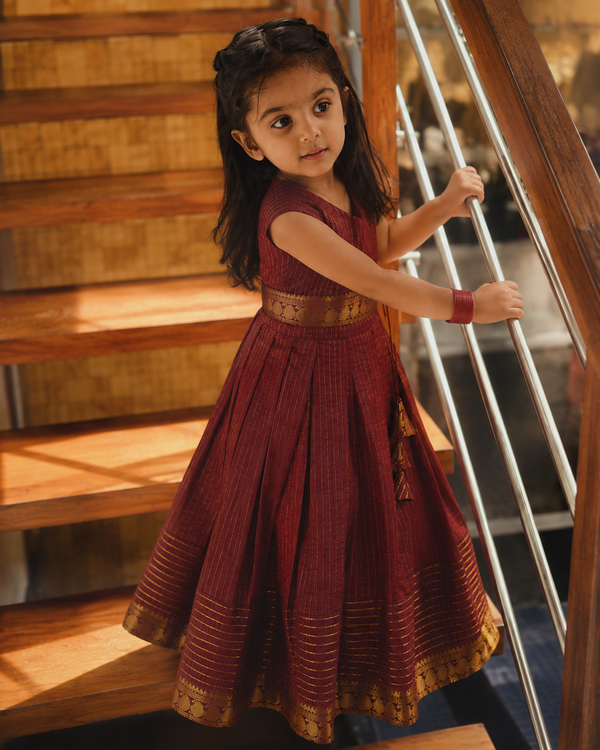 Venba Maroon Chettinad Cotton Lehenga Mini (Set of 2 )
