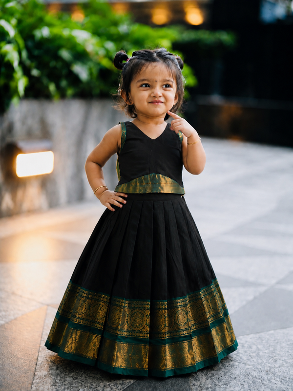 Subhiksha Black Chettinad Cotton Lehenga Mini (Set of 2 )