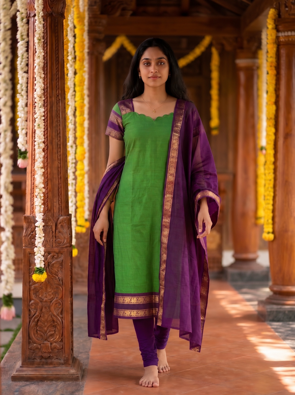 Thulir Green Chettinad Cotton Kurti Set ( Set of 2)