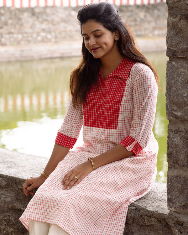 Brick Checks Aline Kurta (PR)