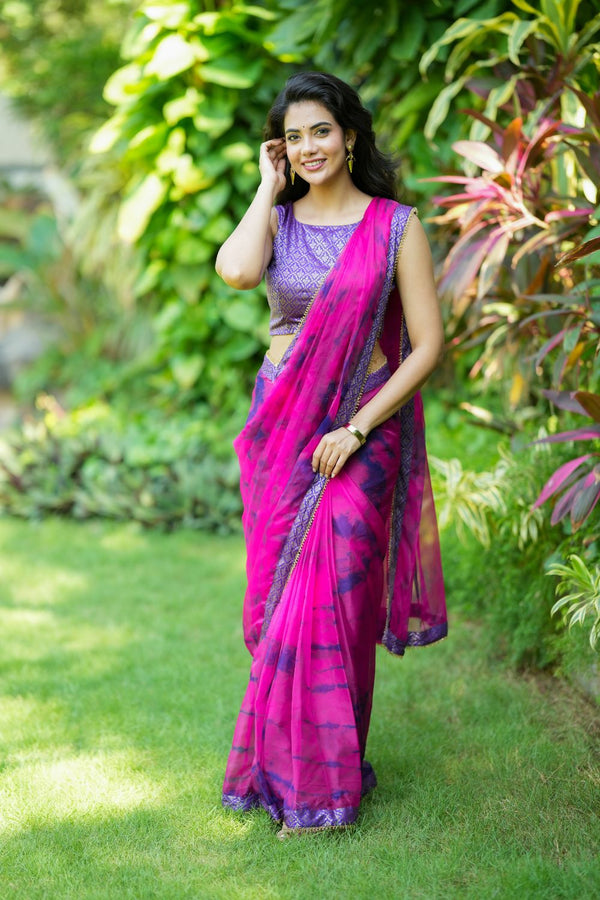 Mira Pink Organza Saree (Set of 2)