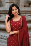 Saanvi Red Brocade Silk Kurti Set (Set of 3)