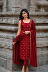 Saanvi Red Brocade Silk Kurti Set (Set of 3)