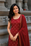 Saanvi Red Brocade Silk Kurti Set (Set of 3)
