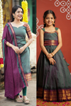Madhuri Peacock Green Kurti with Lehenga Mom & Me