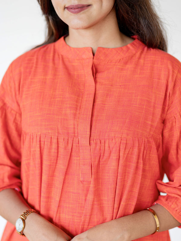 Handloom Saffron Swing A-Line Kurta (PR)