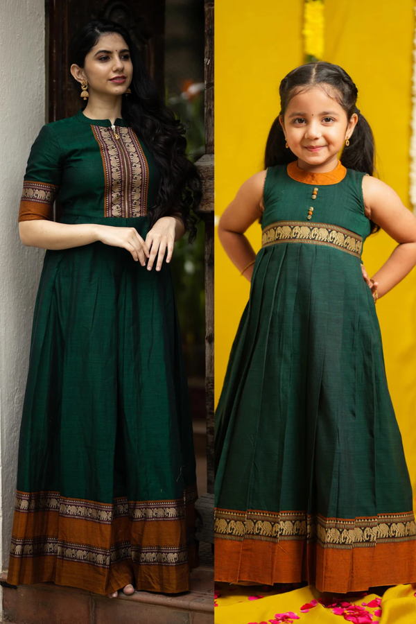 Nilambari Green Dress with Frock Mom & Me