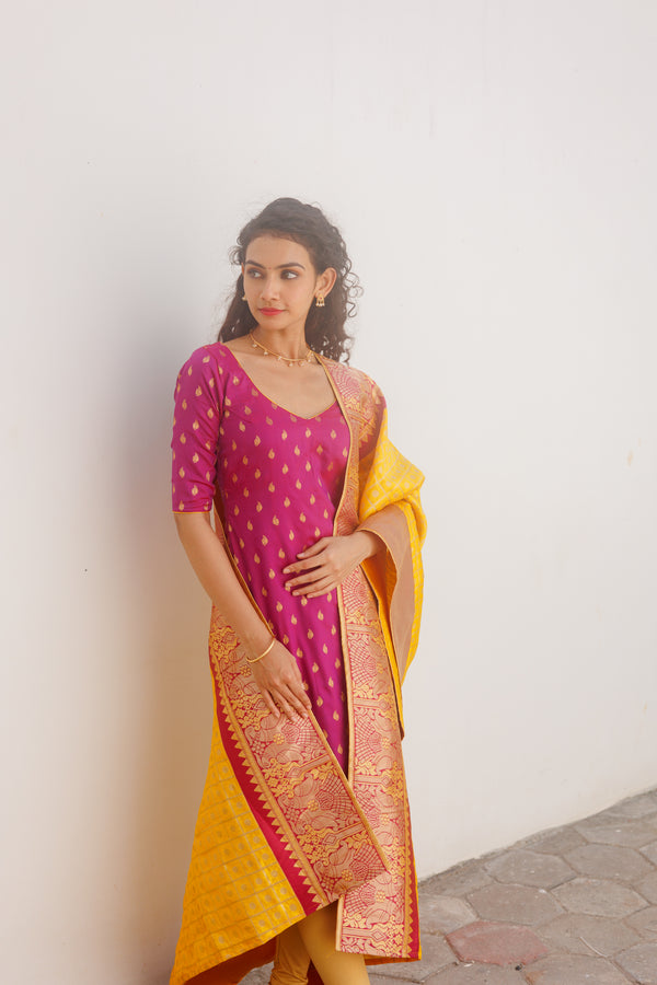 GRG - Aakruti Magenta (Kurti & Dupatta - Zipper on front) - XS only