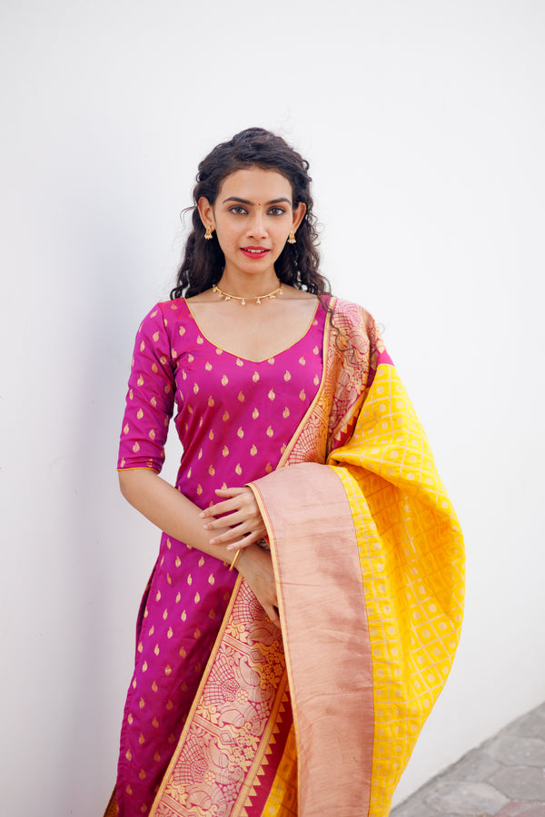 GRG - Aakruti Magenta (Kurti & Dupatta - Zipper on front) - XS only
