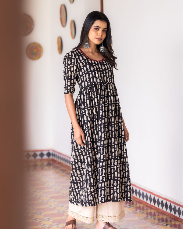 Black Fish Print Kurta (PR)