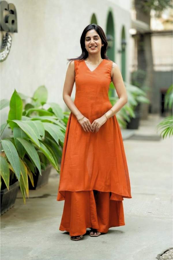 Nandhitha Rust Orange Kurta Set ( Set of 2)