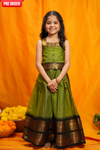 Prisha Olive Green Kids Pattu Pavadai Mini