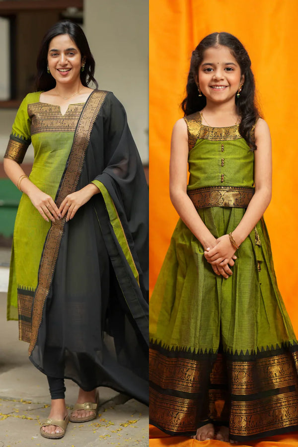 Prisha Olive Green Kurti with Lehenga Mom & Me