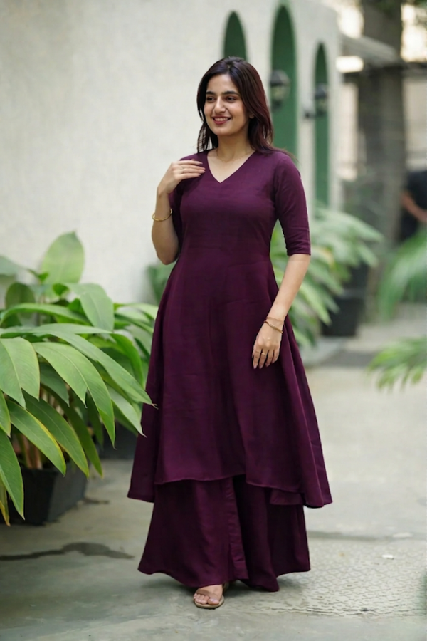 Nandhitha Wine Kurta Set ( Set of 2)