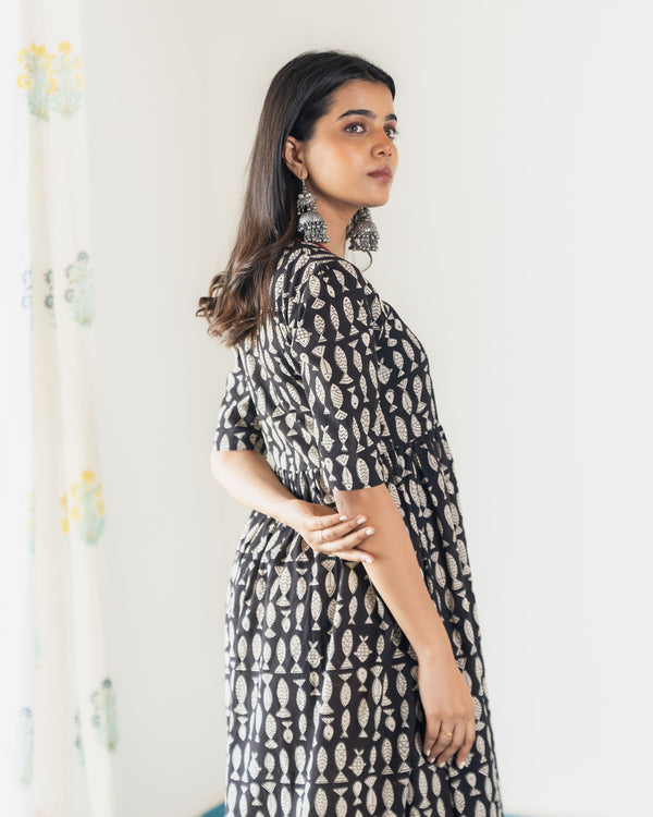 Black Fish Print Kurta (PR)
