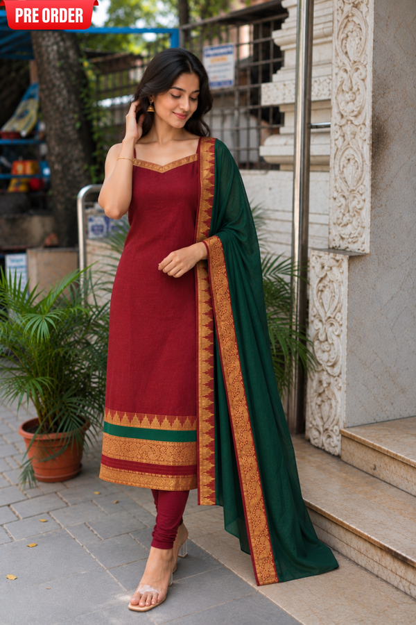Charvi Maroon Narayanpet Kurti Set (Set of 2)