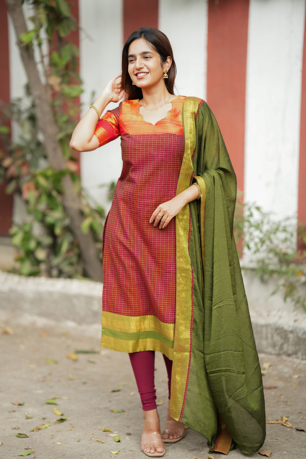 Daksha Brown Checks Kurti Set (Set of 2 )