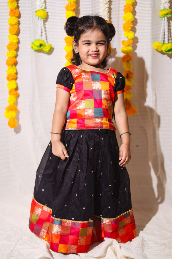 Poonam Black Mom & Me Combo | Handcrafted Festive Mother Daughter Ethnic Wear by Ekanta Studio | Daughter 03