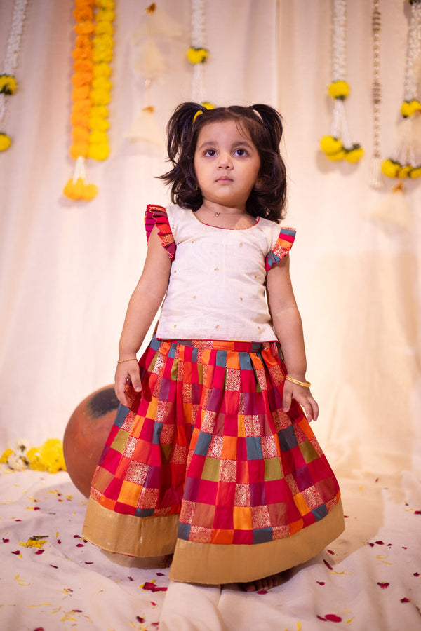 IMD - Vamsi White Top with Multicolor Skirt Mini
