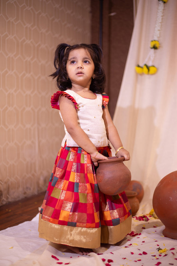 IMD - Vamsi White Top with Multicolor Skirt Mini