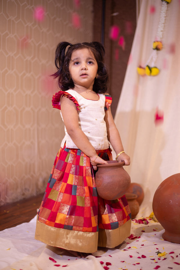 IMD - Vamsi White Top with Multicolor Skirt Mini
