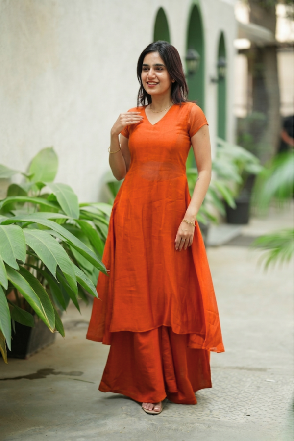 Nandhitha Rust Orange Kurta Set ( Set of 2)