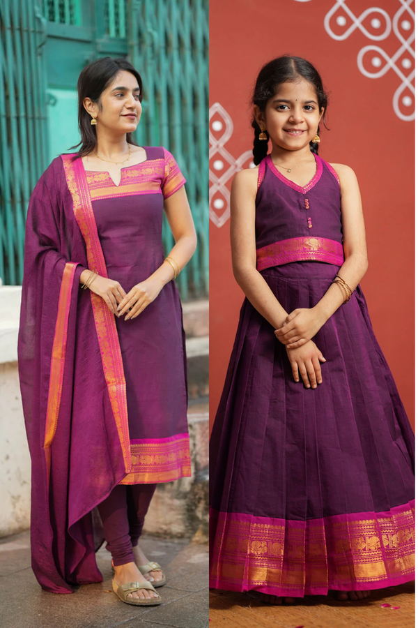 Tamizh Violet Kurti with Lehenga Mom & Me