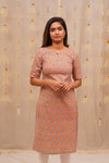 GRG - Saanvi Pink and Grey Jaipur Block Printed Cotton Kurti - XS only