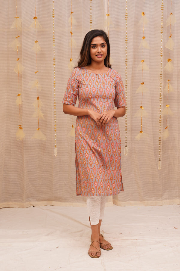 GRG - Saanvi Pink and Grey Jaipur Block Printed Cotton Kurti - XS only