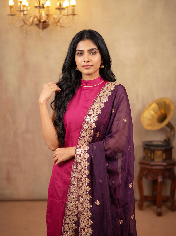 Amaira Magenta Chanderi Coord Set (Set of 3)