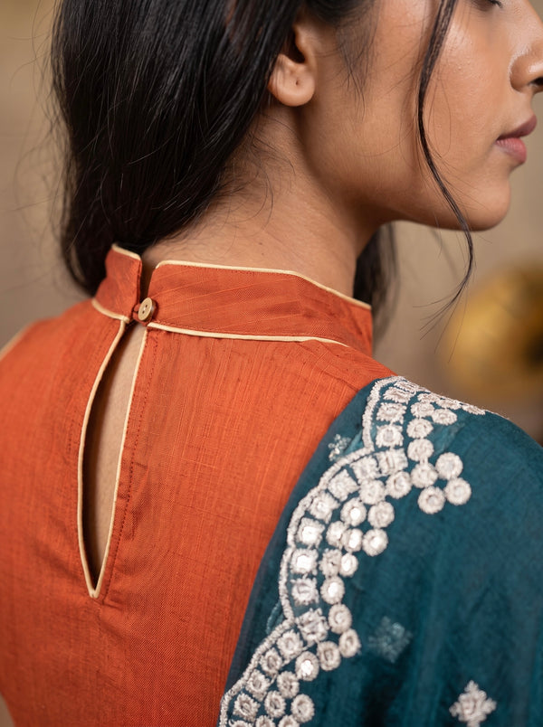Amaira Rust Orange Chanderi Coord Set (Set of 3)