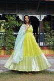 Lime Yellow Embroidered Organza Anarkali(FW)