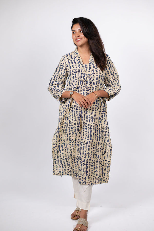 Blue Fish Print Kurta (PR)