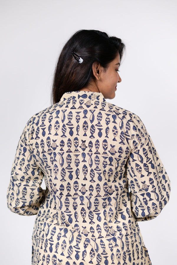Blue Fish Print Kurta (PR)