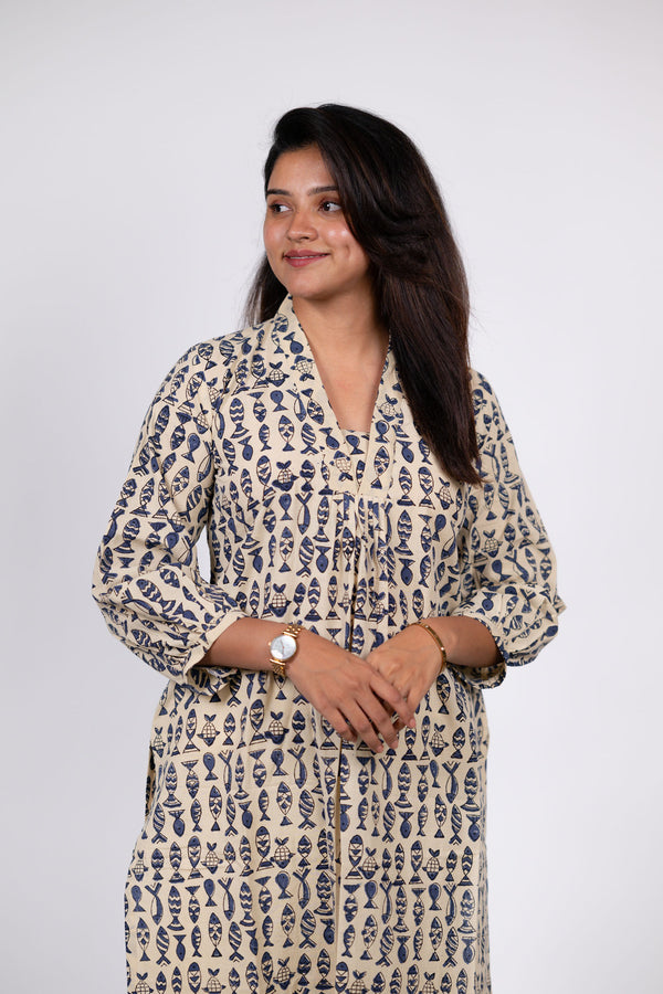 Blue Fish Print Kurta (PR)