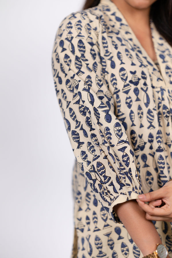 Blue Fish Print Kurta (PR)