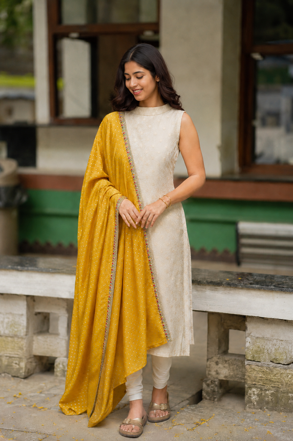 Chinmayi Ivory with Yellow Kurti (Set of 2)