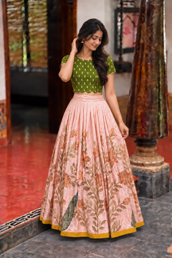 Anamika Green Croptop & Skirt ( Set of 2 )