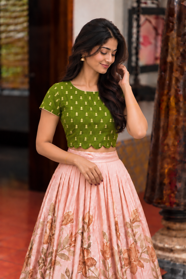 Anamika Green Croptop & Skirt ( Set of 2 )