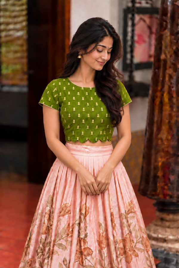 Anamika Green Croptop & Skirt ( Set of 2 )