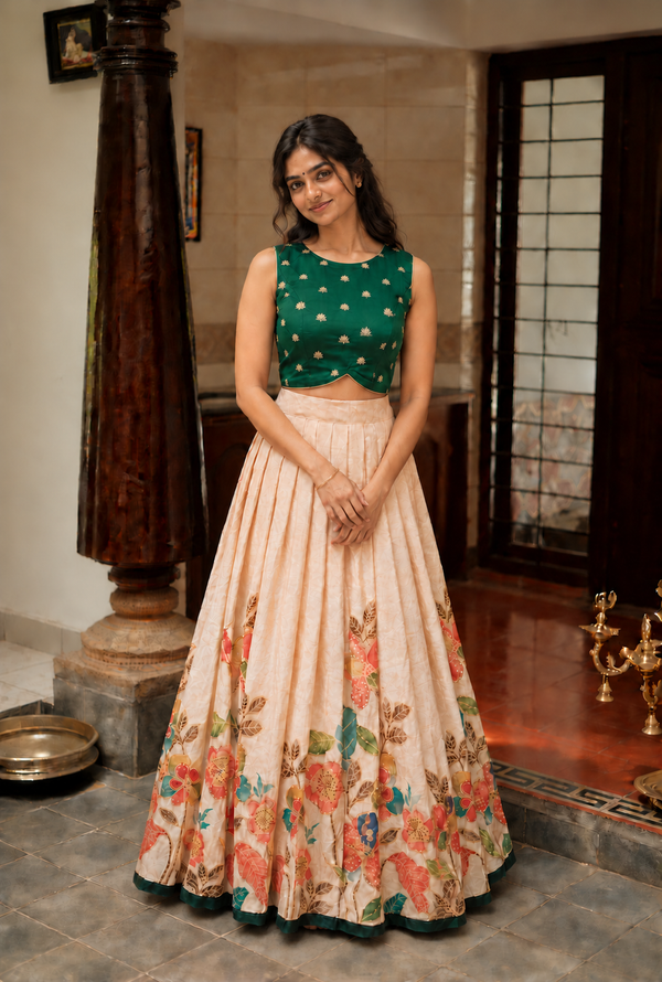 Mantra Dark Green Croptop & Skirt ( Set of 2 )