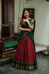 Sana Red Checks Chettinad Cotton Halfsaree (Set of 3)