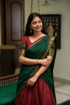 Sana Red Checks Chettinad Cotton Halfsaree (Set of 3)