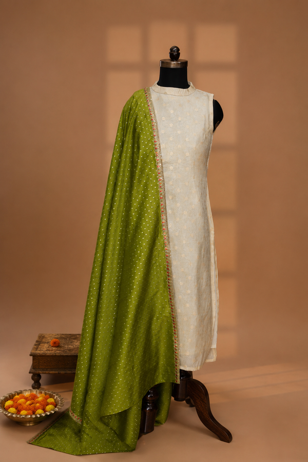 Chinmayi Ivory with Green Kurti (Set of 2)