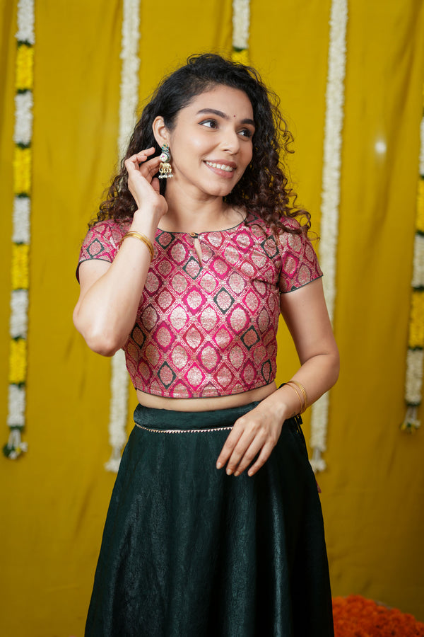 Tashi Green Croptop Skirt set (Set of 2)