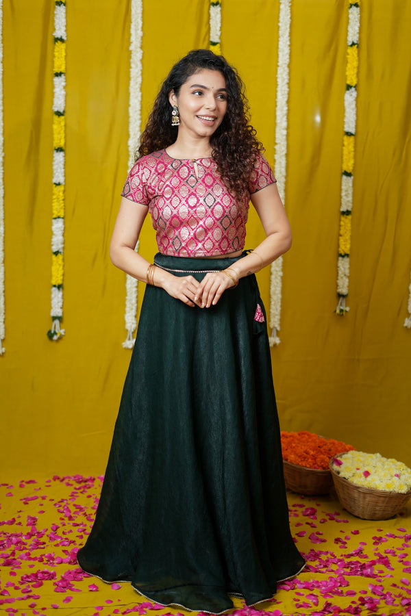 Tashi Green Croptop Skirt set (Set of 2)